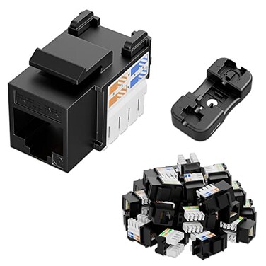iwillink 10Gbps Cat6 Keystone Jack RJ45 Keystone Jack 25Pack and Keystone PunchDown Stand UTP Modular Ethernet Jack Insert 90Degree Punch Down Keystone Adapter Black