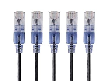 Monoprice Cat6A Ethernet Patch Cable Snagless RJ45 550Mhz 10G UTP Pure Bare Copper Wire 30AWG 5Pack 1 Feet Black SlimRun Series