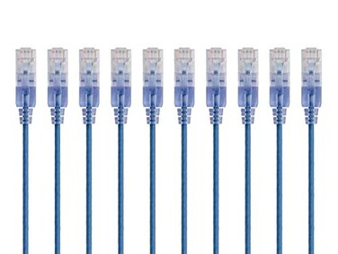 Monoprice Cat6A Ethernet Patch Cable Snagless RJ45 550Mhz 10G UTP Pure Bare Copper Wire 30AWG 10Pack 1 Feet Blue SlimRun Series
