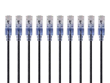 Monoprice Cat6A Ethernet Patch Cable Snagless RJ45 550Mhz 10G UTP Pure Bare Copper Wire 30AWG 10Pack 7 Feet Black SlimRun Series