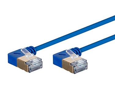 Monoprice Cat6A Ethernet Patch Cable SFTP 90Degree Angled 10G 36AWG 3 Feet Blue SlimRun Series
