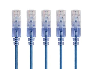 Monoprice Cat6A Ethernet Patch Cable 7 Feet Blue Network Internet Cord RJ45 550Mhz UTP Pure Bare Copper Wire 10G 30AWG 5Pack SlimRun Series