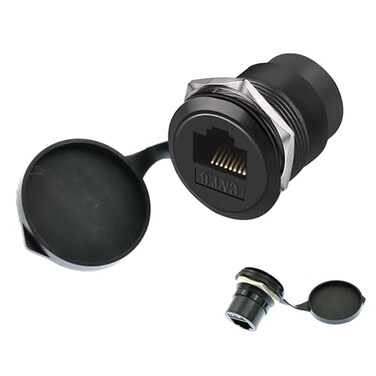 YiKaiEn RJ45 CAT6 Panel Mount Adapter FemaletoFemale Ethernet PassThrough Connector 10 Gbps Bulkhead Interface Adapter XLRDPanel Mountable with Waterproof Dustproof Cover 1Pack Black