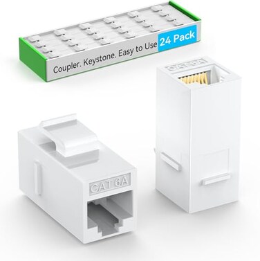 Sokqovt CAT6A RJ45 Keystone Coupler 24 Pack Cat6 Keystone Jack Female to Female Cat 6a Inline Keystone Jacks for Wall Plate Patch Panel RJ45 Ethernet Coupler White