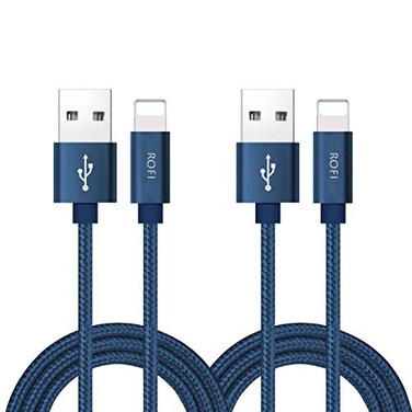 RoFI Phone Charger Cable 2Pack 2 Feet Nylon Braided Fast Charging USB Cord 06M Compatible Phone X 8 8 Plus 7 7 Plus 6s 6s Plus 6 6 Plus 5 5S 5C SE Air Mini and Car Display Blue