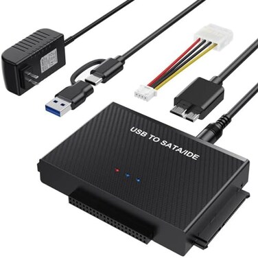 ULXUUUN Hard Drive Reader USB 30 to SATA IDE Adapter IDE SATA to USB Type C External Data Recovery Converter Kit for Universal 25 35 HDD SSD Hard Drive Disk with 12V2A Power Adapter