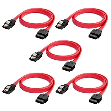 CableCreation SATA III Cable 5Pack 18inch SATA III 60 Gbps 7pin Female to Female Data Cable with Locking Latch Red