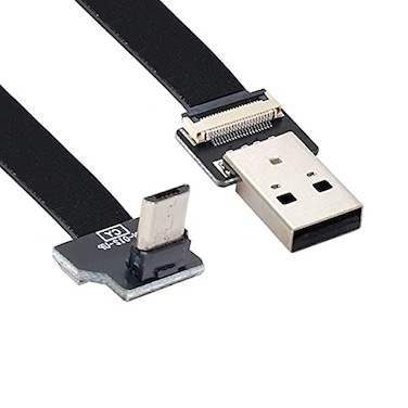 NFHK Up Angled USB 20 TypeA Male to Micro USB 5Pin Male Data Flat Slim FPC Cable for FPV Disk Phone 50CM
