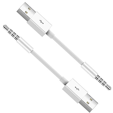 DK Exclusives for iPod Shuffle Cable 2Pack 35mm Jack Plug to USB Charger SYNC Data Replacement Cable Compatible for Apple iPod Shuffle 3rd 4th 5th Generation MP3MP4 White