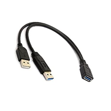 ALINNA GRLRCR Black USB 30 Female to Dual USB Male Extra Power Data Y Extension Cable Splitter Adapter for 25 Mobile Hard Disk