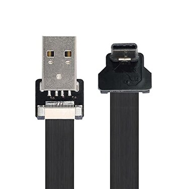 NFHK Up Down Angled USB 20 TypeA Male to USBC TypeC Male Data Flat Slim FPC Cable for FPV Disk Phone 20CM