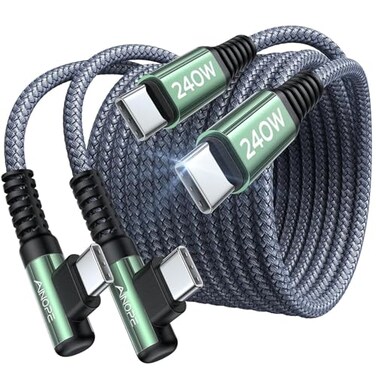 AINOPE 240W USB C to USB C Cable 66ft 2Pack Chubby USB C USB C to USB C Fast Charging Cable Right Angle USB C Charger Cable for iPhone16 Charger Cord MacBook Pro iPad Samsung Galaxy S25