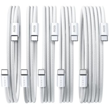 LISEN USB C Cable 5Pack 3333666610FT USBC to USBC Cable for iPhone 16e 15 Pro Max Charger Cord 60W 31A C to C Cable Fast Charging for Samsung S25S2423 Switch 2 iPad MacBookWhite