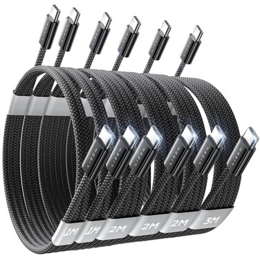 LISEN USB C Cable 6Pack 333366666610FT USBC to USBC Cable for iPhone 16e 15 Pro Max Charger Cord 60W C to C Cable Fast Charging for Samsung S25S2423 Switch 2 iPad MacBookBlack