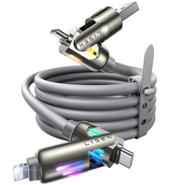 LISEN Car Carplay Cable for iPhone 171615 Pro MaxPlus33FT 4 in 1 Chubby USB C with Light USB AC to CL Multi Charging Cable for iPhone14 13 12MacBook ProAiriPad ProSamSungS25Grey