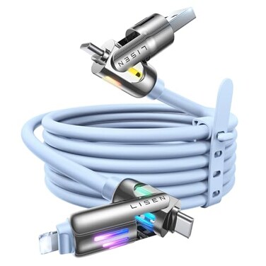 LISEN for iPhone Air Cords Fast Charging 6 FT 4 in 1 Charging Cable with Light Multi Charging Cable for iPhone 17 16 15 14 Pro MaxMacBookiPadSamSungS25 Sky Blue iPhone 17 Cord