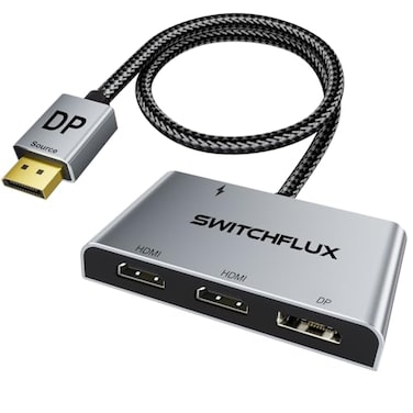 SWITCHFLUX DisplayPort to Dual HDMI with DP Adapter 4K60Hz Extended Display 1 in 3 Out MST Hub for Multiple Monitors Compatible with PCNVIDIAAMD Graphics Card