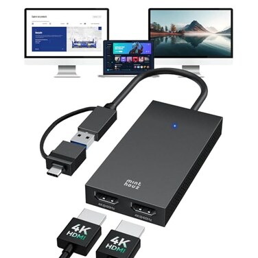 Minthouz 4K HDMI Splitter for Dual Monitors DisplayLink Dual Monitor Splitter USB 31 to HDMI Adapter for Windows 1011 MacBook M1M2M3M4 Support for DellHPLenovoSurface Laptops