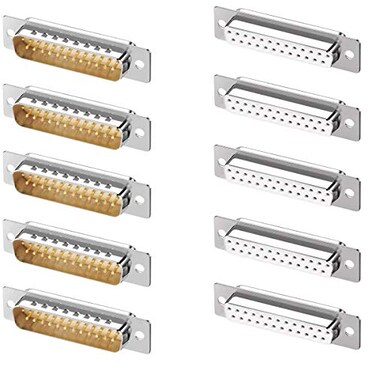 Jienk 10PCS DB25 RS232 DSUB Serial Solder Cup Connectors Gold Plated Joints RS232 Serial Port 25 Pin D Sub Couplers