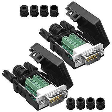 Anmbest 2PCS DB9 Solderless RS232 DSUB Serial to 9pin Port Terminal Male Adapter Connector Breakout Board with Case Long Bolts Tail Pipe 2PCS Thinner Male