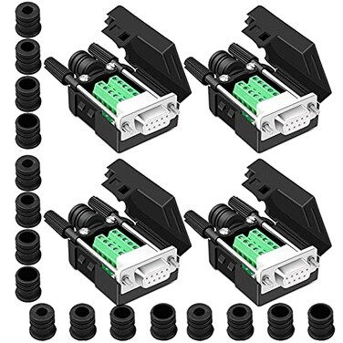 ANMBEST 4PCS DB9 Female Breakout ConnectorDB9 Solderless RS232 DSUB Serial to 9pin Port Terminal Adapter Connector Breakout Board with Case Long Bolts Tail Pipe