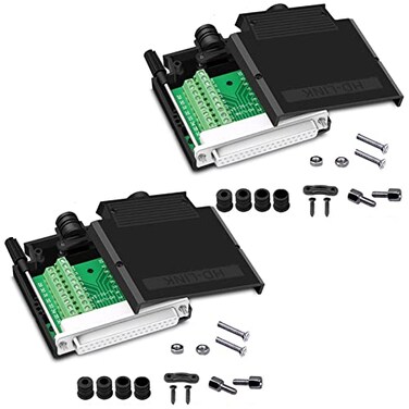 ANMBEST 2PCS Thinner DB37 Solderless RS232 DSUB Serial to 37pin Port Terminal Female Adapter Connector Breakout Board with Case Long Bolts Tail Pipe