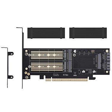 MHQJRH 3 in 1 M2 and mSATA SSD Adapter Card for NVME to PCIE SATA III and mSATA with 2 Aluminum Heatsink