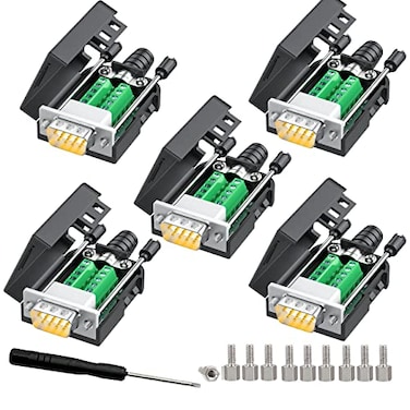 JUXINICE 5Packs DB9 Serial Adapters Breakout Board SolderFree ModuleDSUB 9pin RS232 RS485 Adapter to Terminal Connector with Bolts Nuts and Screwdriver 5PCS Male