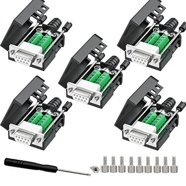 JUXINICE 5Packs DB9 Breakout Female DSUB 9pin RS232 RS485 Serial Adapter to Terminal Connector Signal Module with Bolts Nuts and Screwdriver