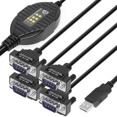 Gearmo 4 Port RS232 to USB Adapter with LED Indicators 5ft Length FTDI Chipset ESD Protection WindowsmacOSLinux Compatible