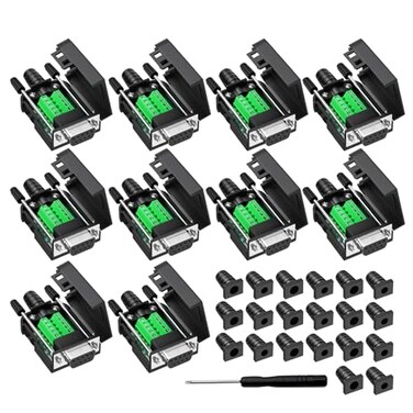 YIOVVOM DB9 Breakout Connector Female 9 pin RS232 connectors Solderless DSUB RS485 Serial Adapter Module Board with Screw Terminals Case Long Bolts 10 PCS