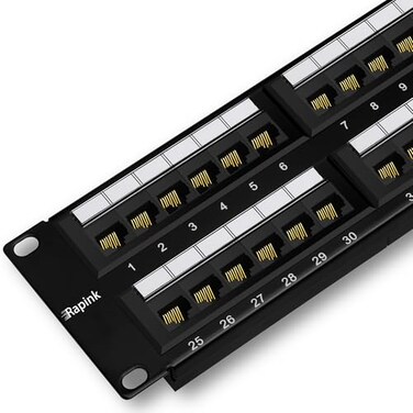 Rapink Patch Panel 48 Port Cat6 10G Support Network Patch Panel UTP 19Inch Wallmount or Rackmount 1U Ethernet Patch Panel Punch Down Block for Cat6 Cat5e Cat5 Cabling