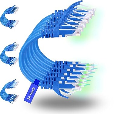Rapink Patch Cables Cat6 05ft 24 Pack Ethernet Patch Cable 10G Cat 6 Patch Cable for Patch Panel to Switch Flexiable Cat 6 Ethernet Cable with Gold Plated Blue