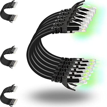 Rapink Patch Cables Cat6 2ft 24 Pack Ethernet Patch Cable 10G Cat 6 Patch Cable for Patch Panel to Switch Flexiable Cat 6 Ethernet Cable with Gold Plated Black