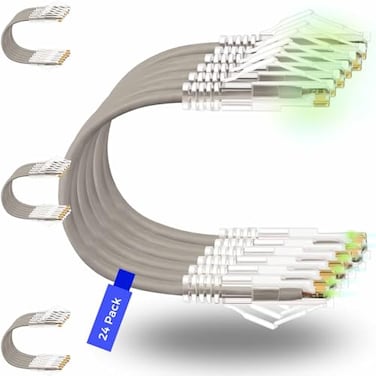 Rapink Patch Cables Cat6 Cat6a 05ft 24 Pack Slim Cat6a Ethernet Patch Cable 10G Support Snagless Cat 6 Patch Cable for Patch Panel to Switch Flexiable Cat6 Ethernet Cable Grey