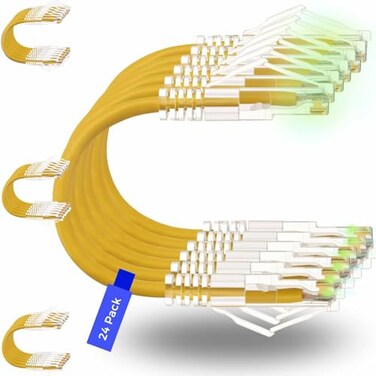 Rapink Patch Cables Cat6 Cat6a 05ft 24 Pack Slim Cat6a Ethernet Patch Cable 10G Support Snagless Cat 6 Patch Cable for Patch Panel to Switch Flexiable Cat6 Ethernet Cable Yellow