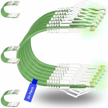 Rapink Patch Cables Cat6 Cat6a 05ft 24 Pack Slim Cat6a Ethernet Patch Cable 10G Support Snagless Cat 6 Patch Cable for Patch Panel to Switch Flexiable Cat6 Ethernet Cable Green
