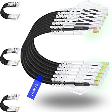 Rapink Patch Cables Cat6 Cat6a 05ft 24 Pack Slim Cat6a Ethernet Patch Cable 10G Support Snagless Cat 6 Patch Cable for Patch Panel to Switch Flexiable Cat6 Ethernet Cable Black