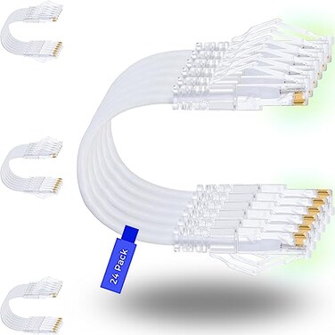 Rapink Patch Cables Cat6 Cat6a 3ft 24 Pack Slim Cat6a Ethernet Patch Cable 10G Support Snagless Cat 6 Patch Cable for Patch Panel to Switch Flexiable Cat6 Ethernet Cable White