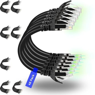 Rapink Patch Cables Cat6 05ft 48 Pack Ethernet Patch Cable 10G Cat 6 Patch Cable for Patch Panel to Switch Flexiable Cat 6 Ethernet Cable with Gold Plated Black
