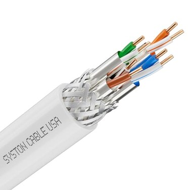 Syston Cable Technology Syston Cable Cat8 Ethernet Bulk Raw Cable 2000MHz 2GHz 40GB 100 ft Solid Bare Copper SFTP Individual electromagnetic Tinned Copper Braid Shield 224 4 Pair 22 AWG CMR FT4 UTP Wh