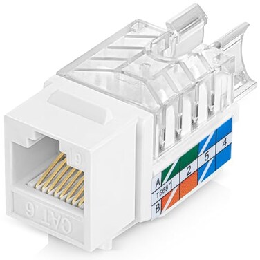 Everest Media Solutions Everest 45 Angled RJ45 Cat6 Keystone Jacks 20Pack in White Slim Profile Female RJ45 Connectors Cat 6 Keystone Jack Compatible with 45 Angled Speed Termination Tool 45Term B0BL3