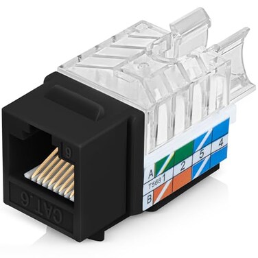 Everest Media Solutions Everest 45 Angled RJ45 Cat6 Keystone Jacks 20Pack in Black Slim Profile Female RJ45 Connectors Cat 6 Keystone Jack Compatible with 45 Angled Speed Termination Tool 45Term B0BL3