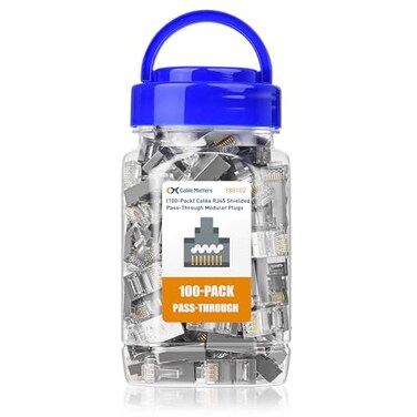 Cable Matters 100Pack Cat 6A Shielded Pass Through RJ45 Connectors 50 Gold Plated Max Wire OD 119mm Cat6A EndsShielded RJ45 ConnectorEthernet Ends for Solid or Stranded SFTP Cable