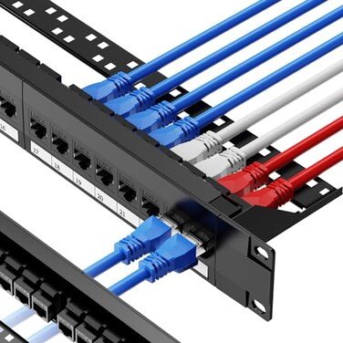 CableGeeker Cat6 Patch Panel 24 Port with Inline Keystone 10G Ethernet Support 1U Network Patch Panel UTP 19Inch with Removable Back Bar Compatible with Cat6 Cat5e Cat5 Rackmount Cabling