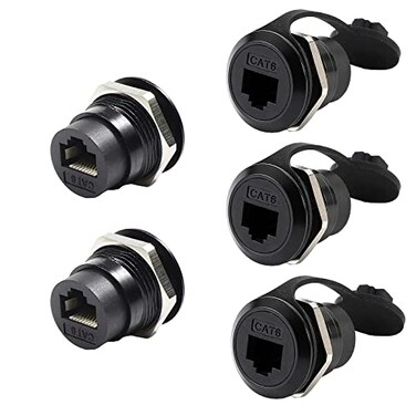 PENGLIN 5PCS RJ45 Panel Mount ConnectorDouble Head CAT65e 5 Ethernet LAN Cable Connector Adapter Female to Female with WaterproofDust Cap