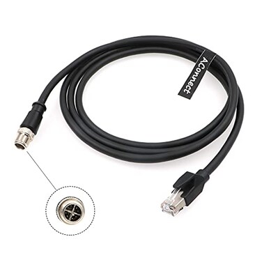 AConnect M12XCodeRJ45IndustrialShieldedEthernet Cable for Cognex Industrial Camera M12 8Pin XCode Male to RJ45 Cat6a Flexible 66Ft2M