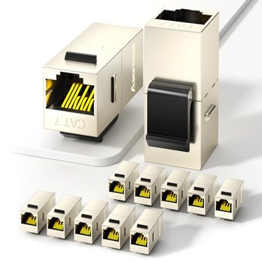 AMPCOM CAT7 Inline Coupler RJ45 STP Keystone Jack Shielded Female to Female Feedthrough Ethernet Module 12 Pack