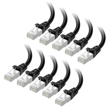 Cable Matters 10Gbps 10Pack Snagless Shielded Cat 6A Ethernet Cable 10ft Cat 6A Cable Cat6A Cord Ethernet Cord Black