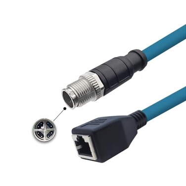 BOUUNCIY 328ft M12 8 Pin to RJ45 Industrial Ethernet Cable M12 8 Pin X Code Male to RJ45 Female Connector Cable High Flex Cat6 Shielded Field Wireable Cable Assembly for Automation Application 1Meter
